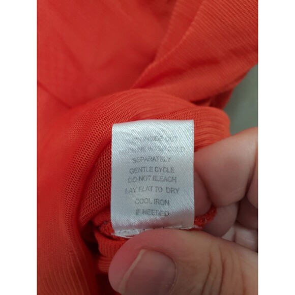 For Cynthia Petite Orange V-Neck Tiered Mesh Cap Sleeve Shirt Size PM - Picture 6 of 6